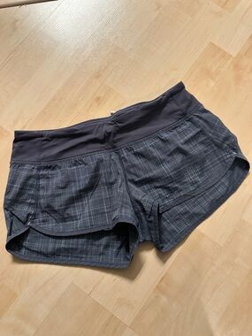 Lululemon Run Speed Shorts Low-Rise shale gray plaid 6